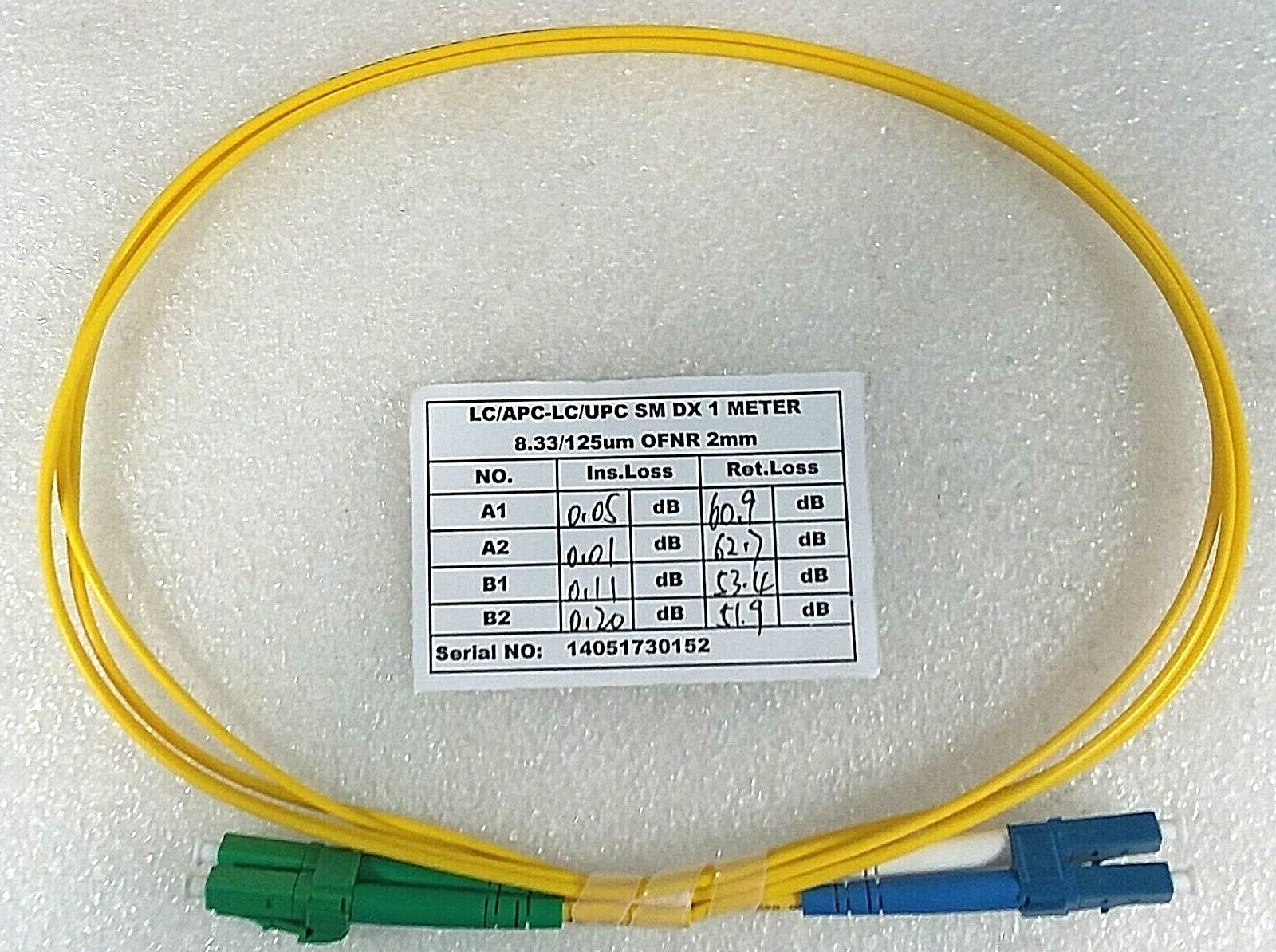 Singlemode Duplex BIF OFNR, 2mm, 1m; Part #LC/APC-LC/UPC 1meter
