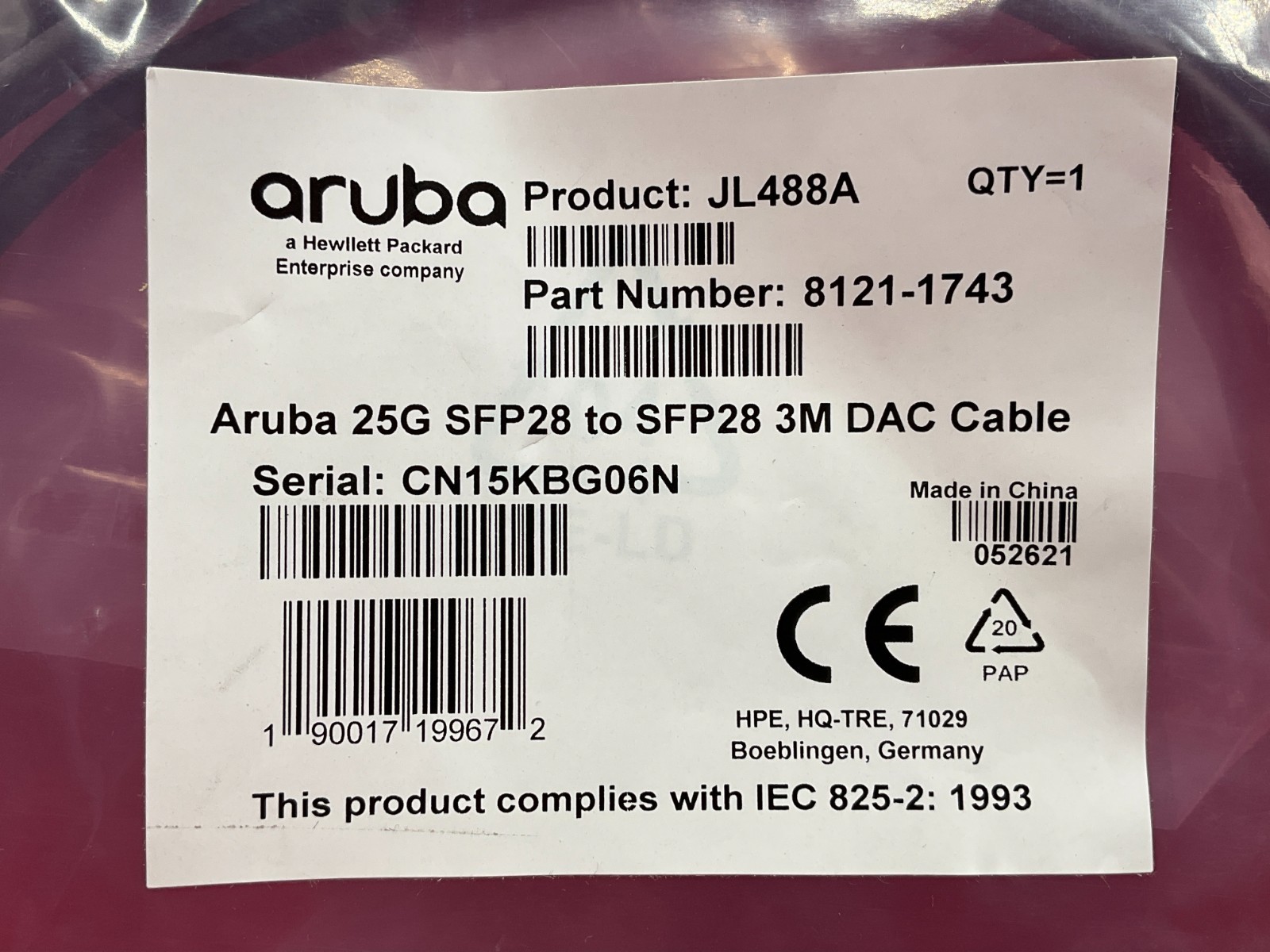 HPE 25 Gigabit Direct Attach Cable 10 feet JL488A ✅❤️️✅❤️️ BRAND NEW! SEALED!