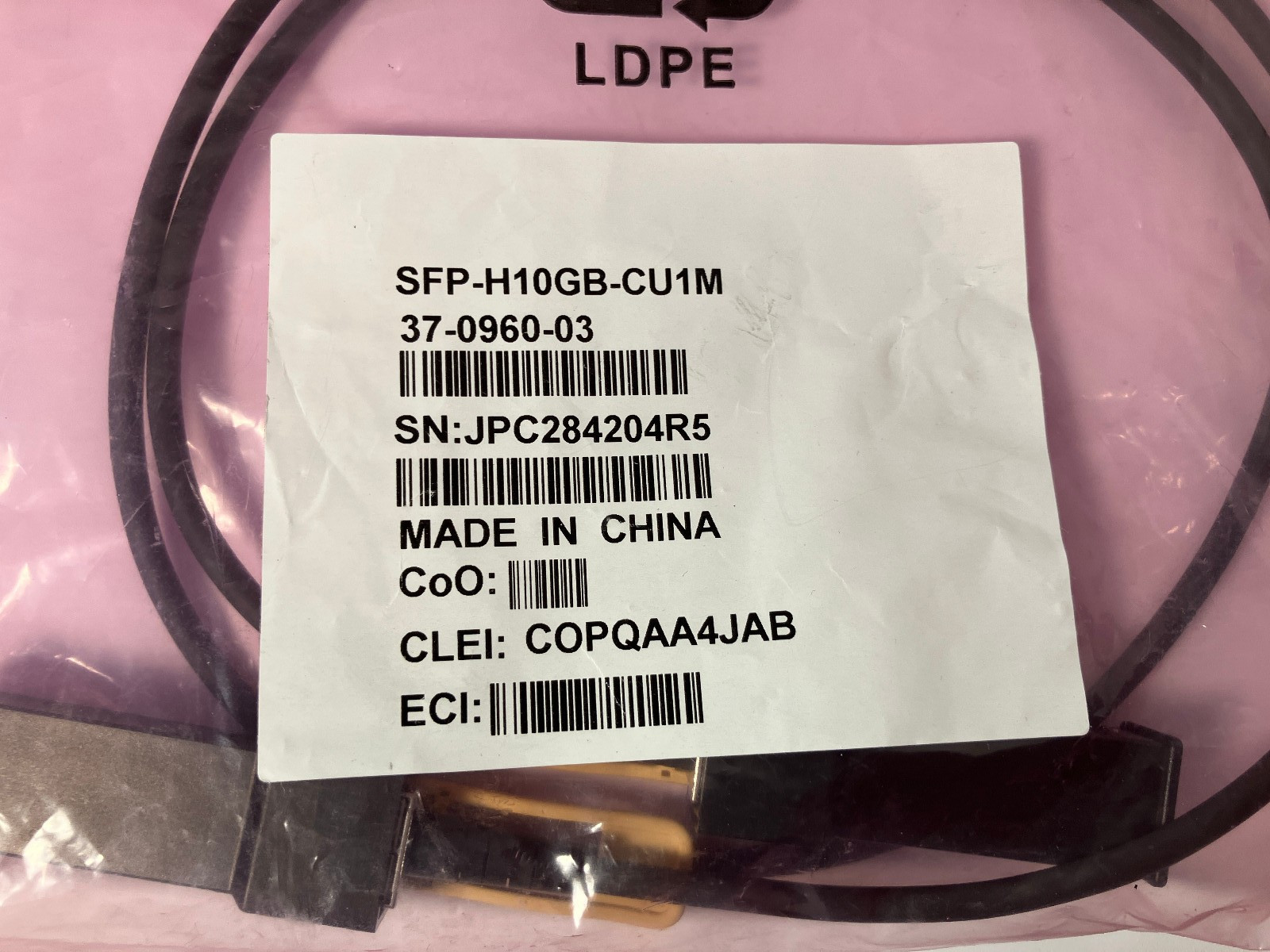 Lot of 2 Genuine CISCO SFP-H10GB-CU1M 10GBASE-CU SFP+ Cable 1M 37-0960-03 NEW