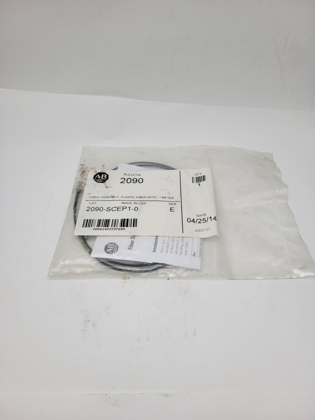 Allen-Bradley 2090-SCEP1-0 Plastic Fiber Optic Cable 1 Meter Series E NOS Black