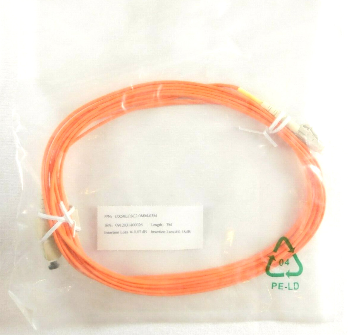 LC-SC 50/125 DX50LCSC2.0mm-03M Corning Fiber Patch Cable – 3 Meters – LOT OF 3