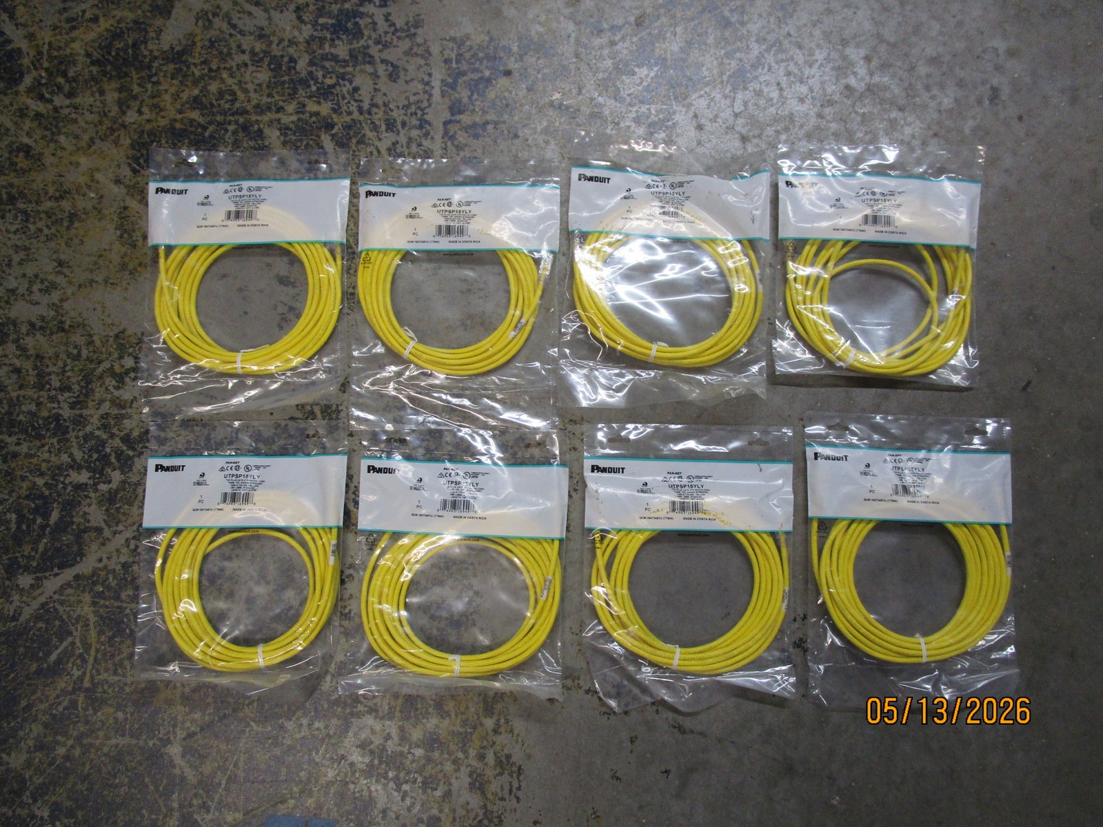 (8) Panduit UTPSP15YLY 24awg Cat 6 Patch Cord 15’