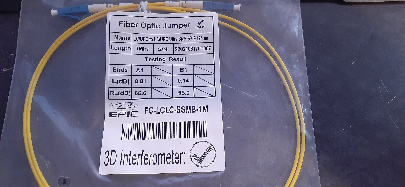 LC UPC to LC UPC Simplex Single Mode PVC 2.0mm 1 meter Fiber Optic Patch Cable