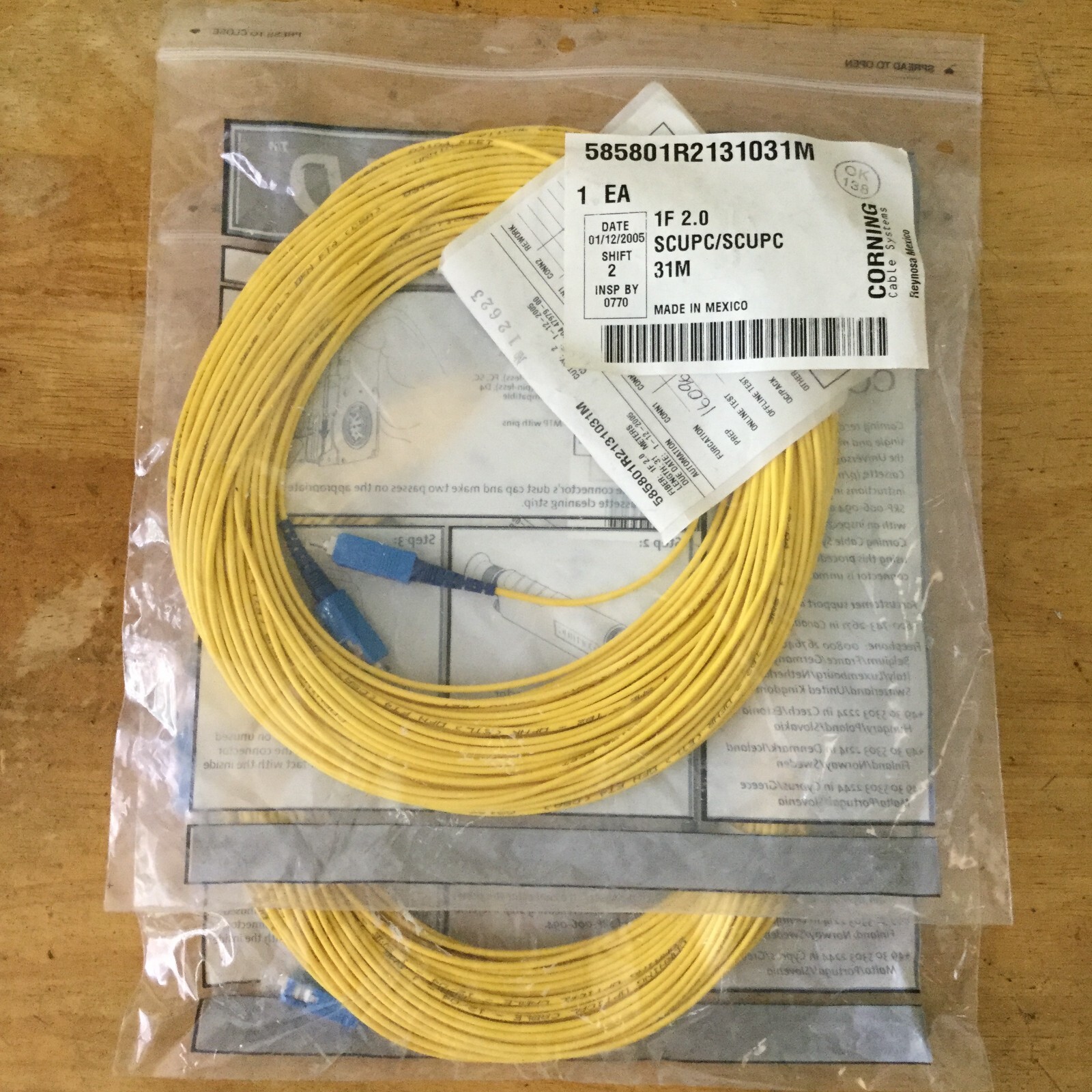 2 – Corning Fiber Optic Patch Cord Jumper Cable 1F 2.0 SC/SC (SCUPS) – 31 Meters