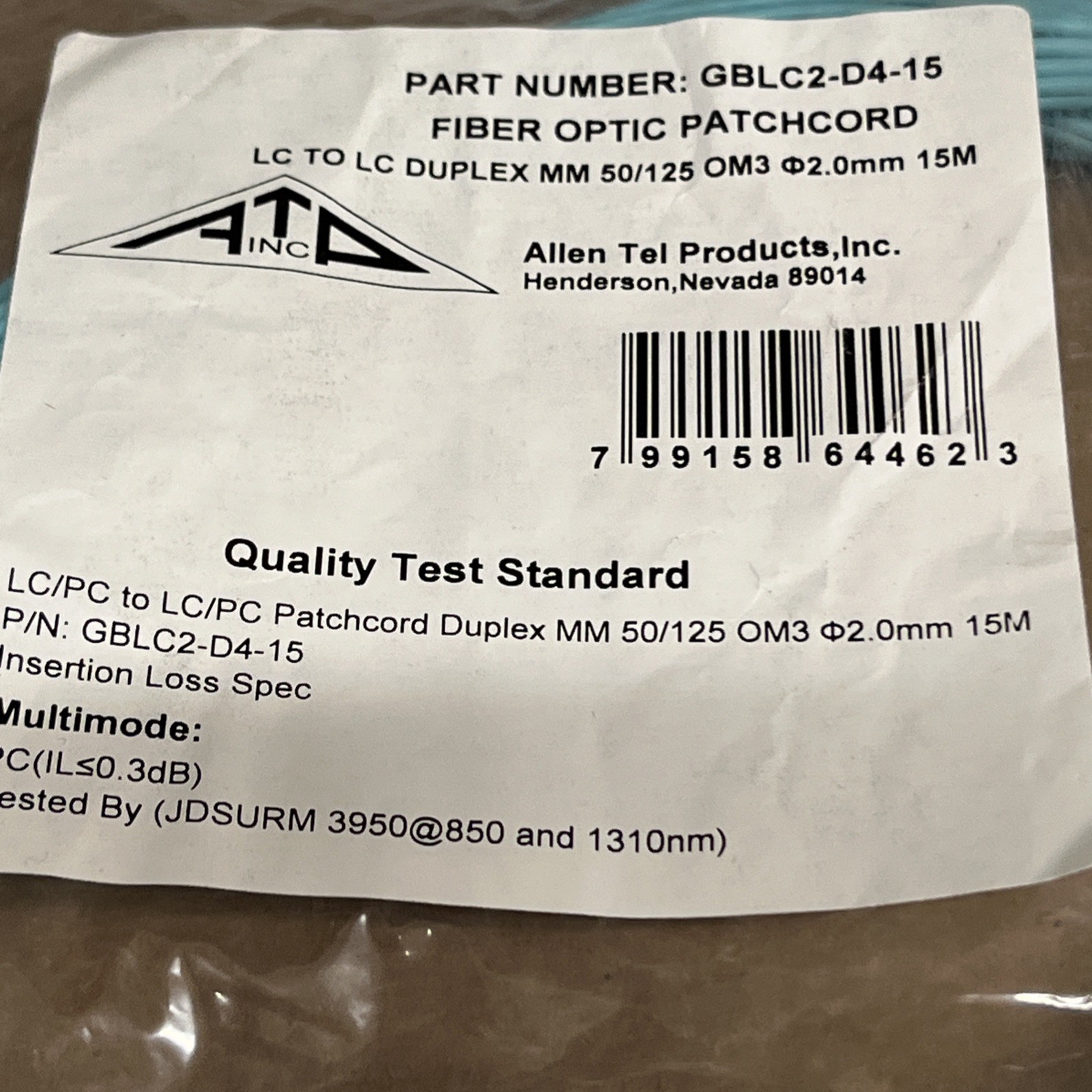 15m (49ft) LC to LC Fiber Optic Duplex 2.0mm OM3 Multimode Cable MM 50/125