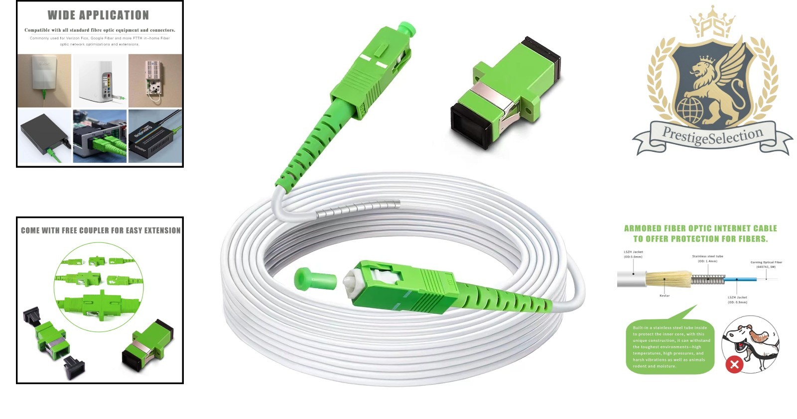 50ft Armored SC/APC to SC/APC Fiber Optic Cable – 10Gbps – Indoor/Outdoor