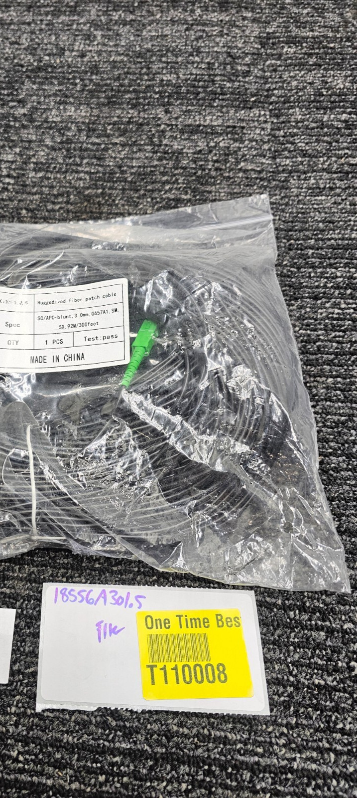 Fiber G657A1 300FT Ruggedized Patch Cable SC/APC-Blunt 3.0mm Black