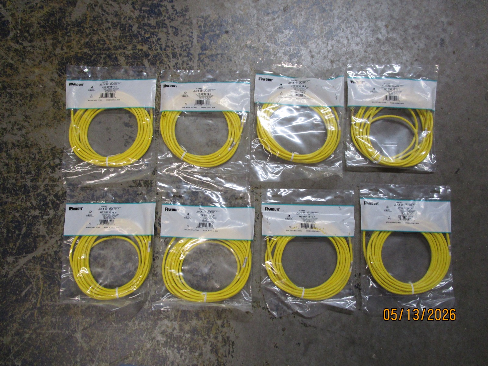 (8) Panduit UTPSP15YLY 24awg Cat 6 Patch Cord 15’