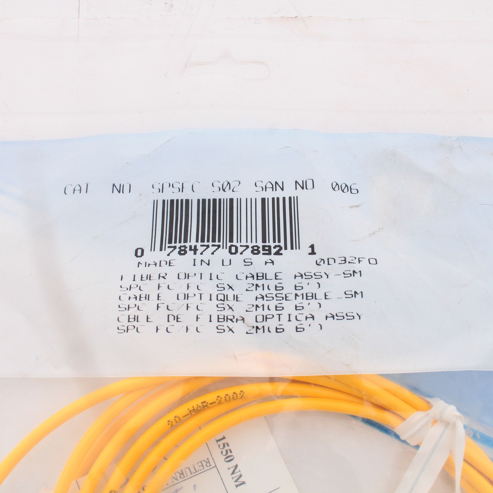 Leviton SPSFC-S02 Fiber Optic Singlemode Simplex Patch Cable Cord FD FC SPC 2M