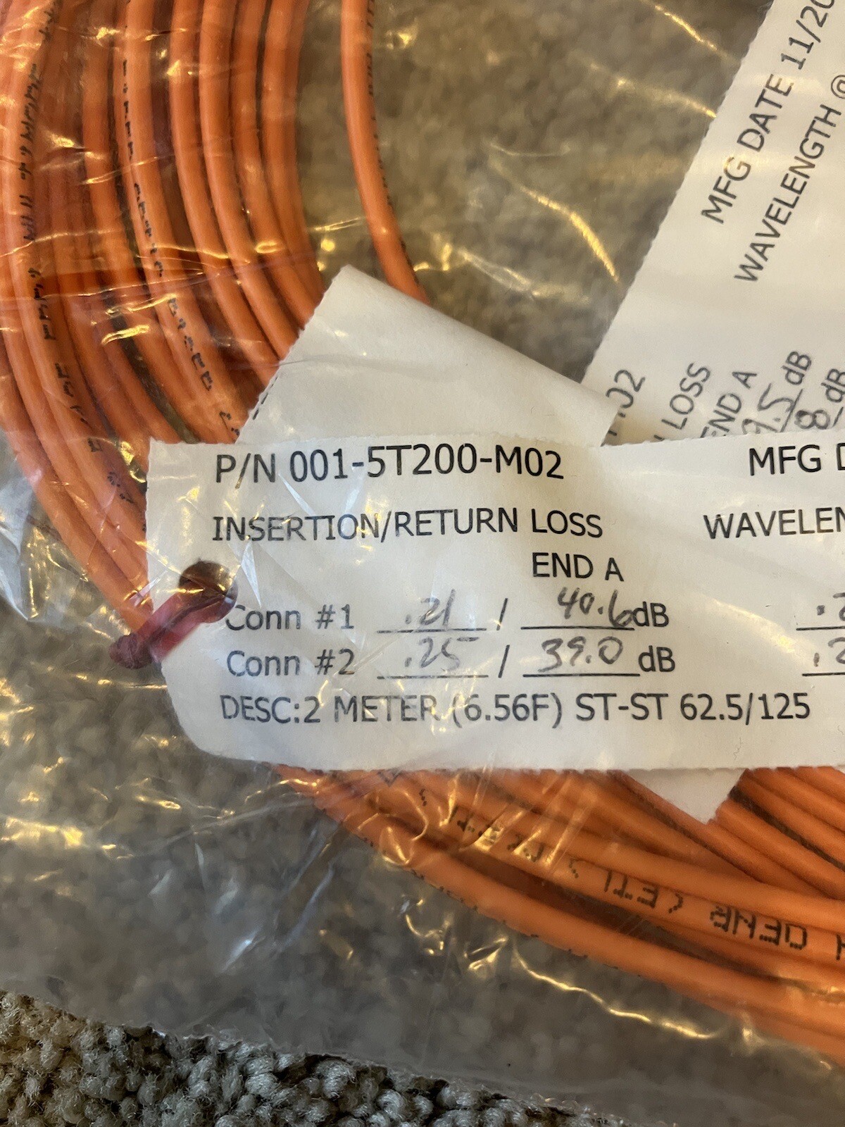 5 PACK LOT 2m ST-ST Duplex 62.5/125 Multimode Fiber Patch Cable Orange 2 Meter