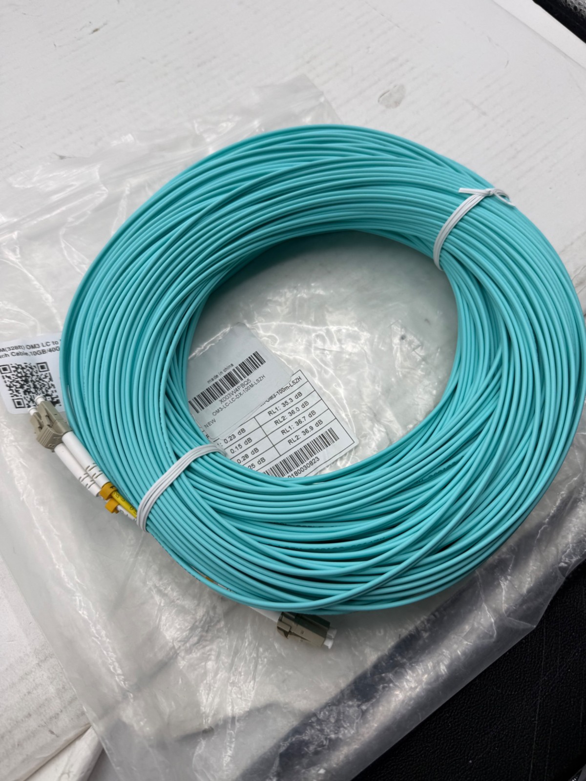 100M(328ft) OM3 LC to LC Fiber Patch Cable,10GB/40GB Multimode Duplex 50/125µm