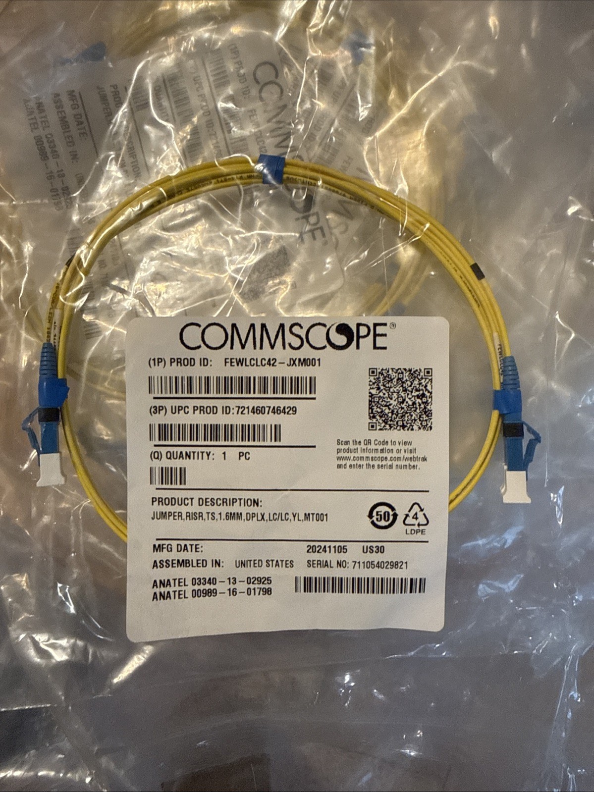 LOT OF 12 COMMSCOPE FEWLCLC42 JXM005 JUMPER RISER 1.6MM