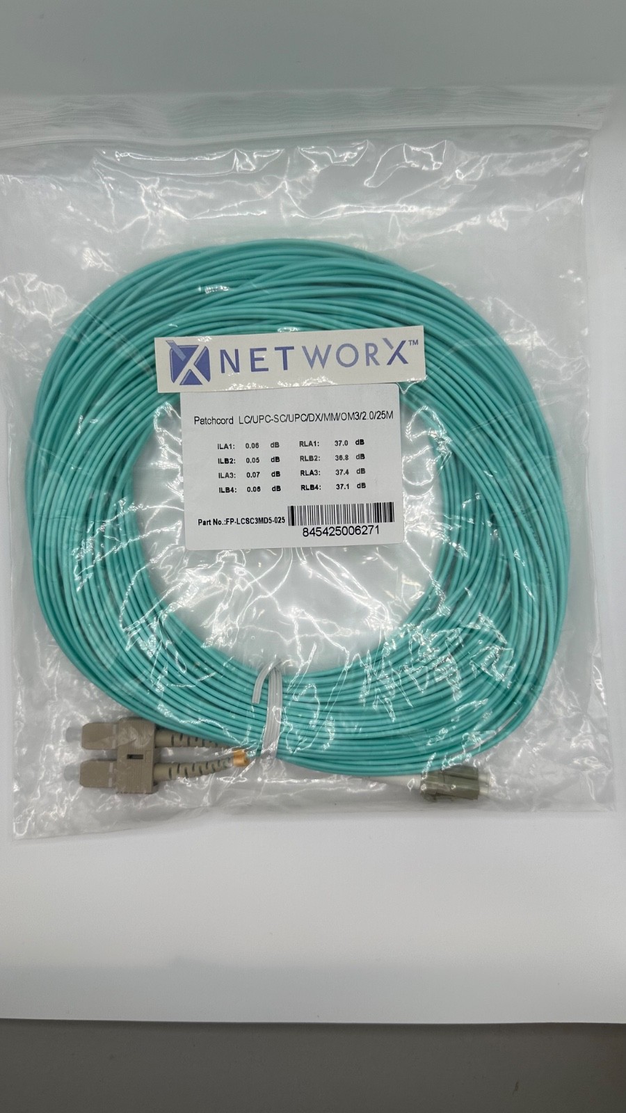 OM3 | 25 Meters | SC to LC | Multi-mode Fiber | Aqua | 50/125 | Networx