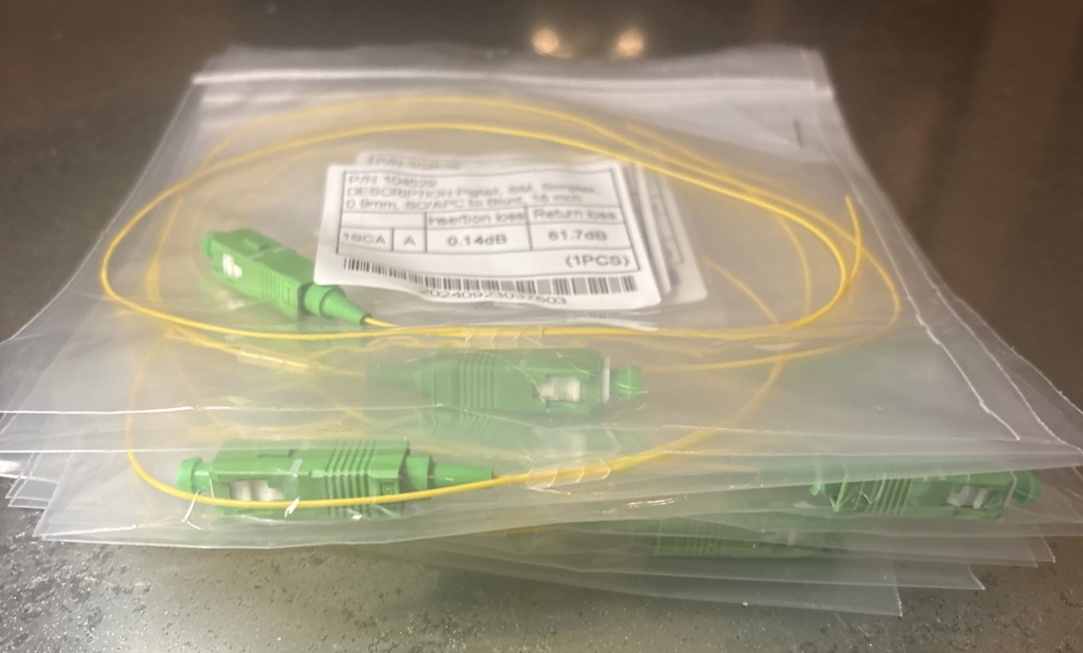 Lot of 10X Pigtail SM Simplex, 0.9mm, SC/APC to Blunt, 18 inch Fiber Optic Cable