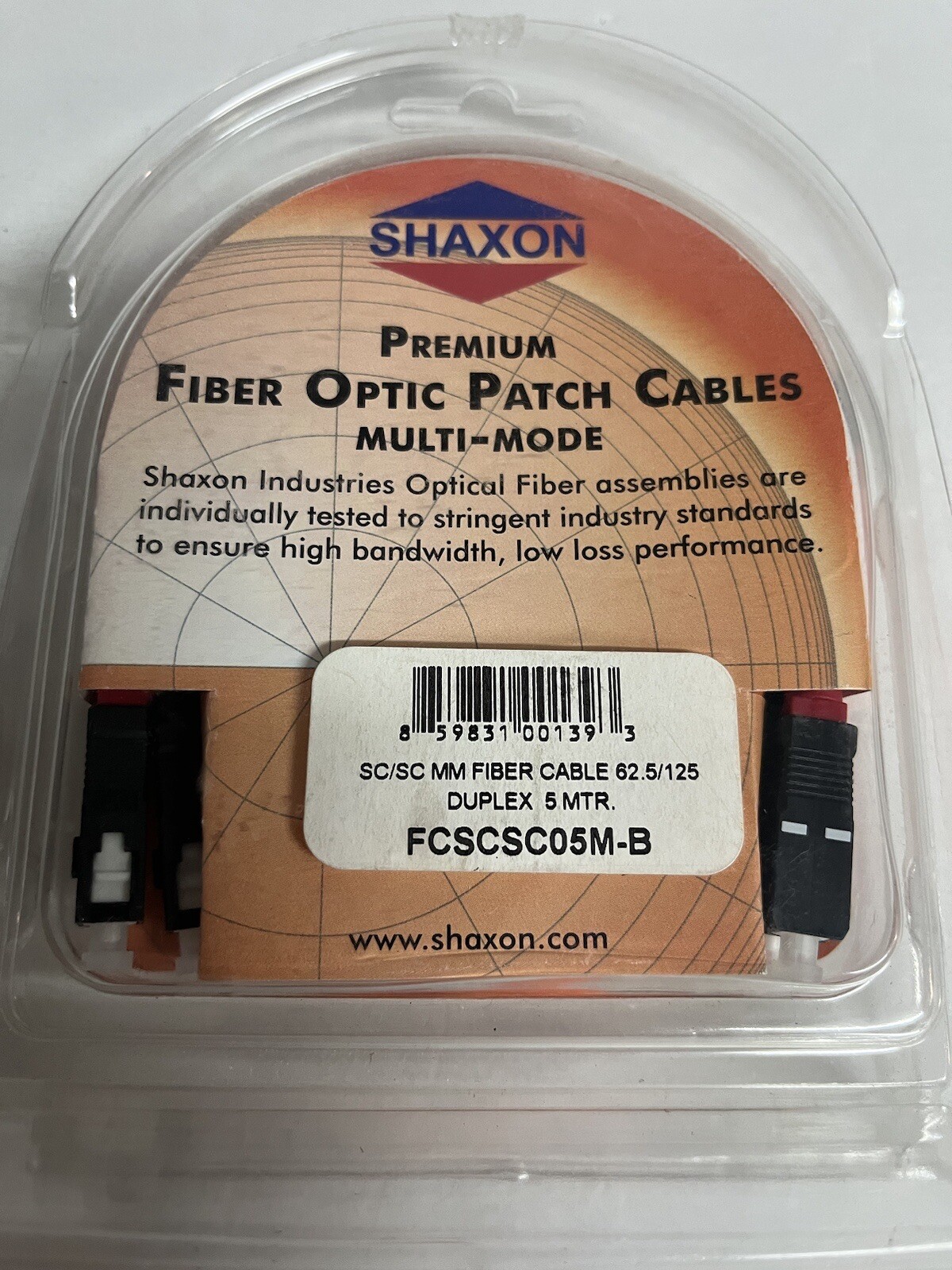 Fiber Optic Patch Cord SSC-SC FCSC Shaxon Duplex Multimode 62.5/125 5 Meters NEW