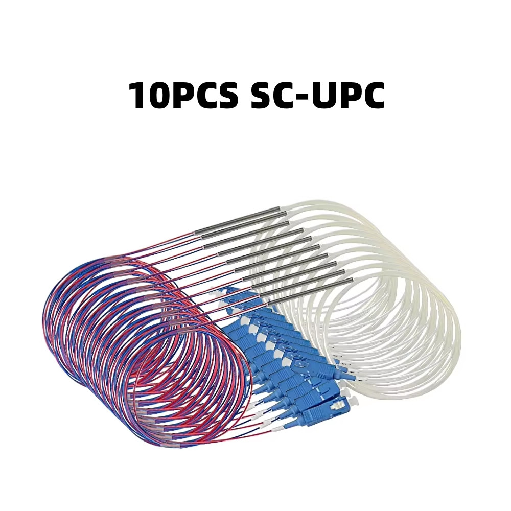 10pcs 1×2 FBT Fiber Optic Splitter Steel Round Tube SC UPC Mini Splitter 0.9mm