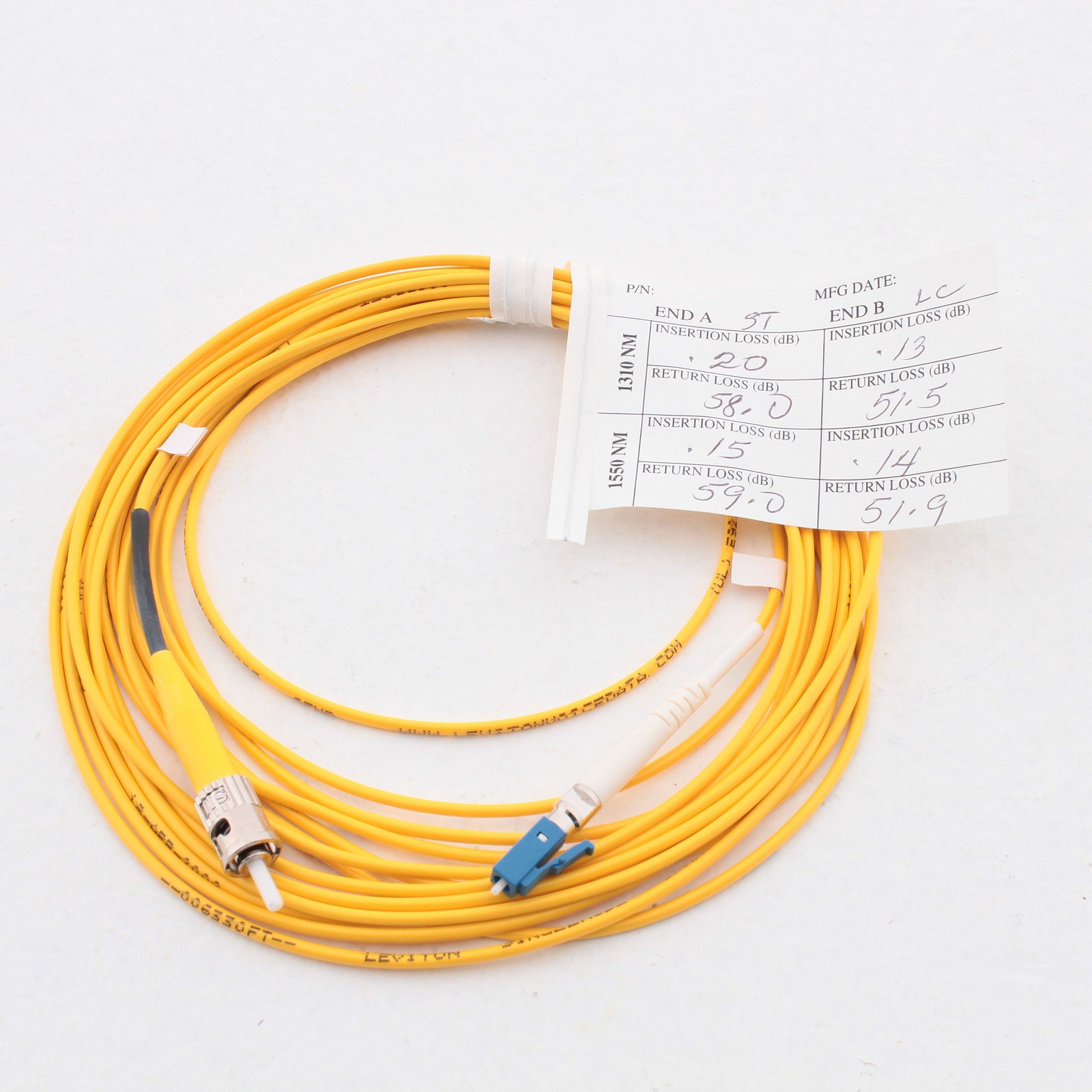 Leviton SPSTL-S05 5-Meter Yellow Fiber Optic Singlemode Simplex Patch Cord ST LC