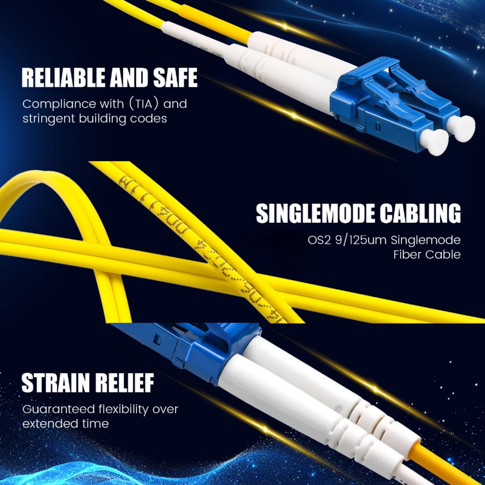 10 Pack Lc to Lc Single Mode Fiber Patch Cable 2m/6.56 ft Os2 Single Mode Fib…