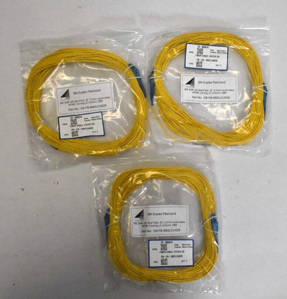 Duplex cb-fb-sm2lcu028 Os2 Single Mode PVC OFNR 2.0mm Fiber Optic Lot of 3