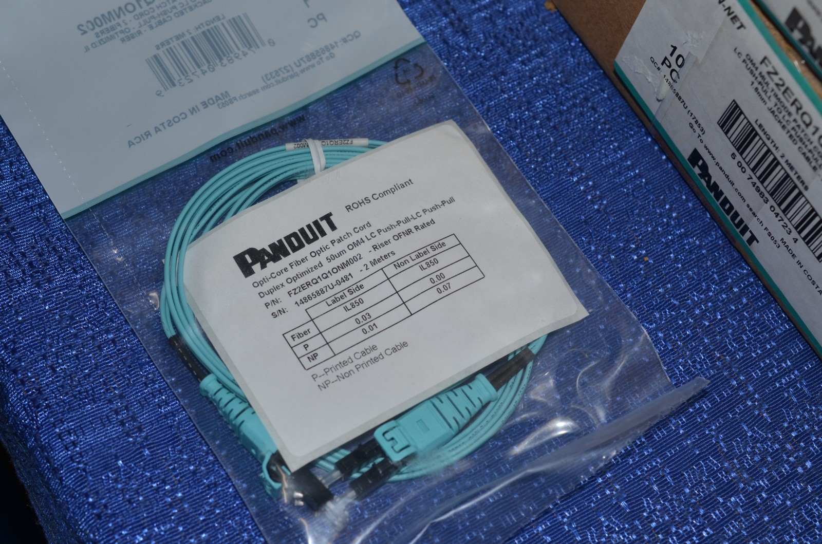 lot of 100 Panduit fiber optic cable FZ2ERQ1Q1ONM002 2 meter cables patch cord