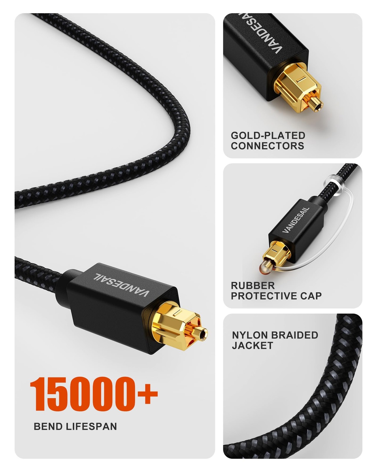 Digital Optical Audio Cable 1FT/0.3M Nylon Braided Fiber Optical Cable for So…