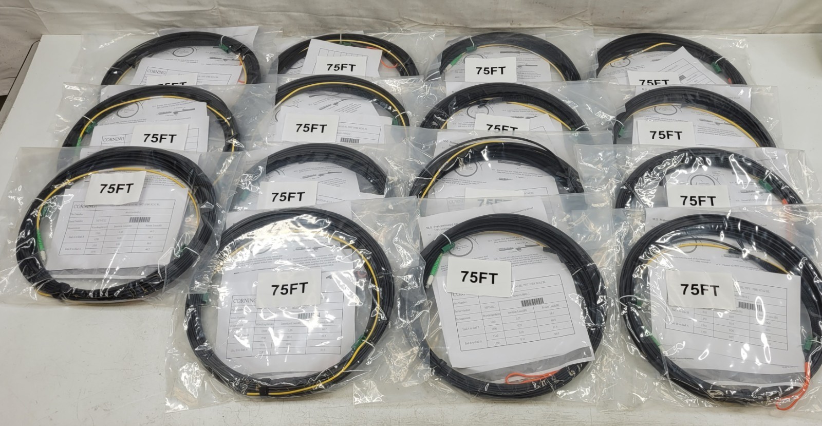 (QTY. 15) CORNING 3M Clear Fiber Drop Patch Cord SF SC/APC 75FT BLACK NEW