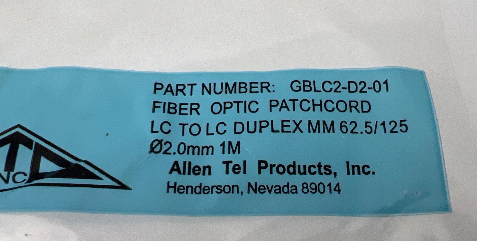 Allen Tel GBLC2-D2-01 Fiber Optic Patch Cord, Multimode OM1 Duplex LC to LC, 1 M