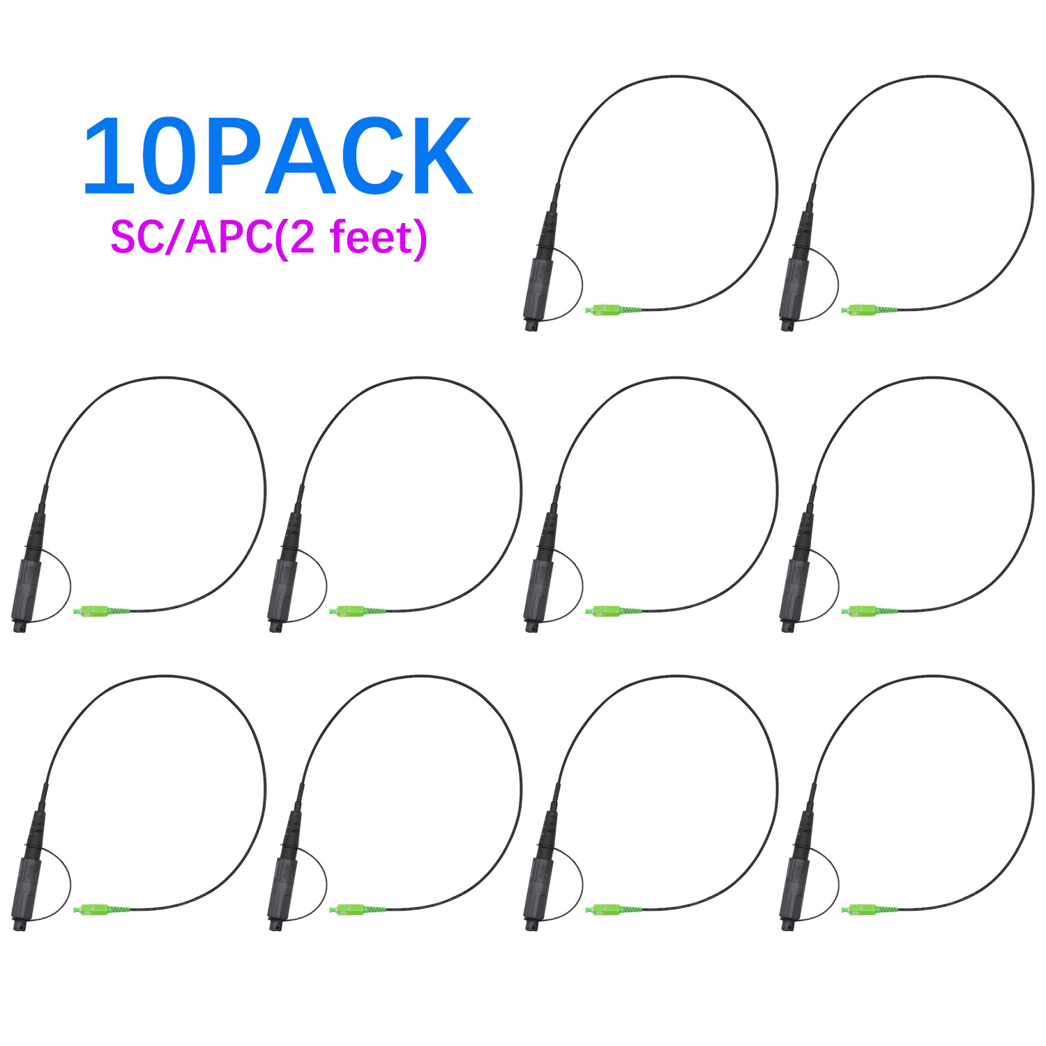 10PACK Optical Hardened Male Connector to SC/APC Test Jumper Singlemode 2 feet