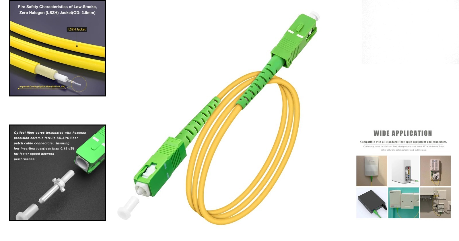3ft SC/APC Fiber Optic Internet Cable, LSZH Yellow, Perfect for Home Networking