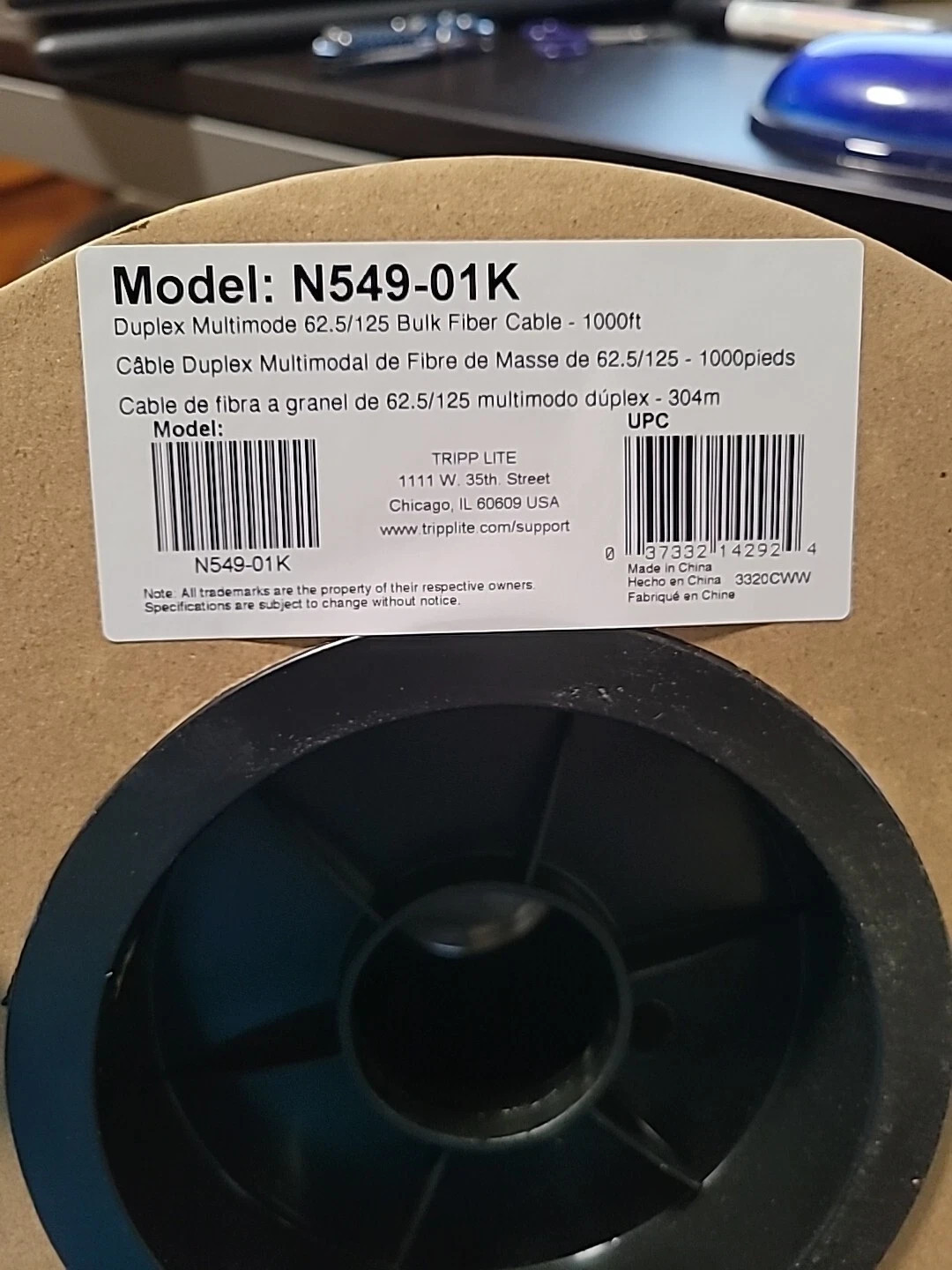 Eaton Tripp Lite 1000 ft. Bulk Fiber Optic Patch Cable, Duplex Multimode 62.5/12