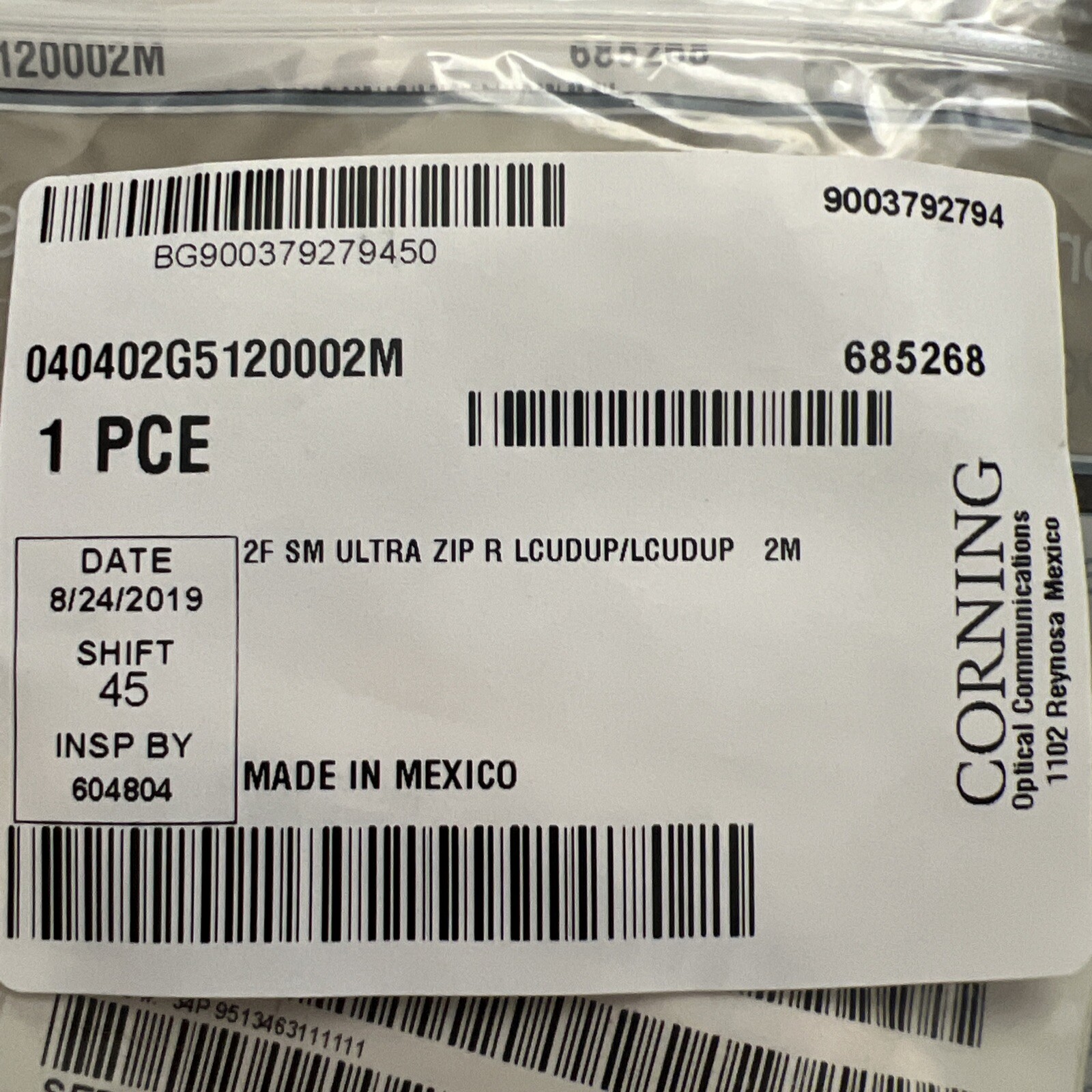 Corning Fiber Optic Cable Assembly 2F SM Ultra Zip R LCUDUP/LUCDUP 2M
