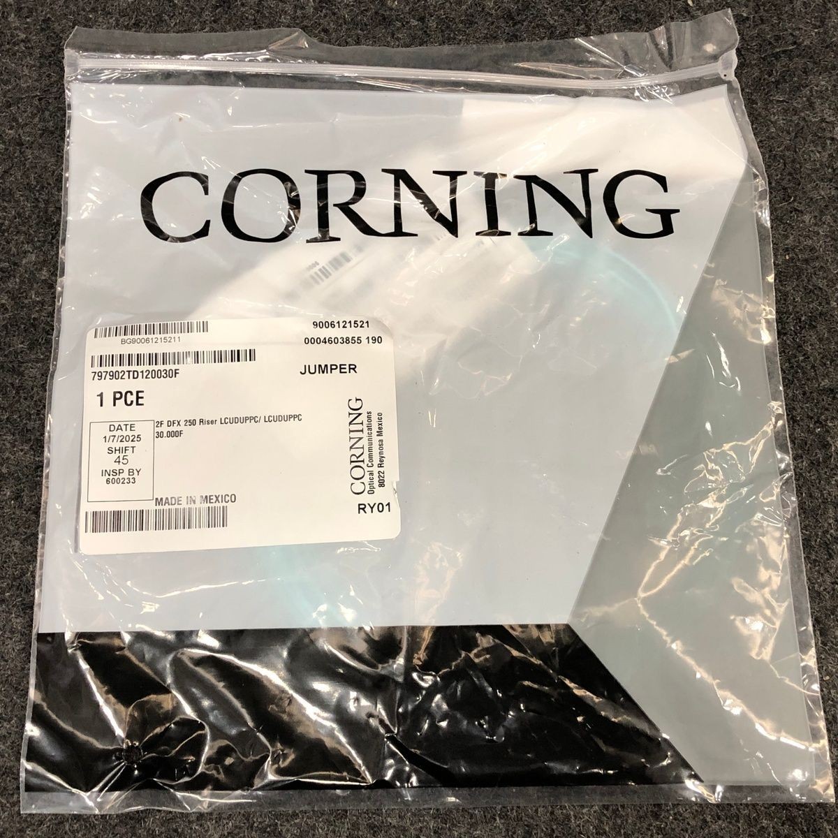 CORNING Fiber Patch Jumper Cables OM3 LC to LC Duplex Aqua Multimode, 50-Count