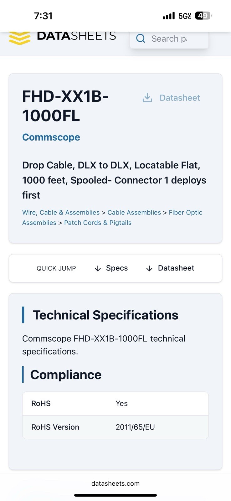 1000 FT Commscope optical cable os2 sm. FHD XX1B 1000FL new in open box