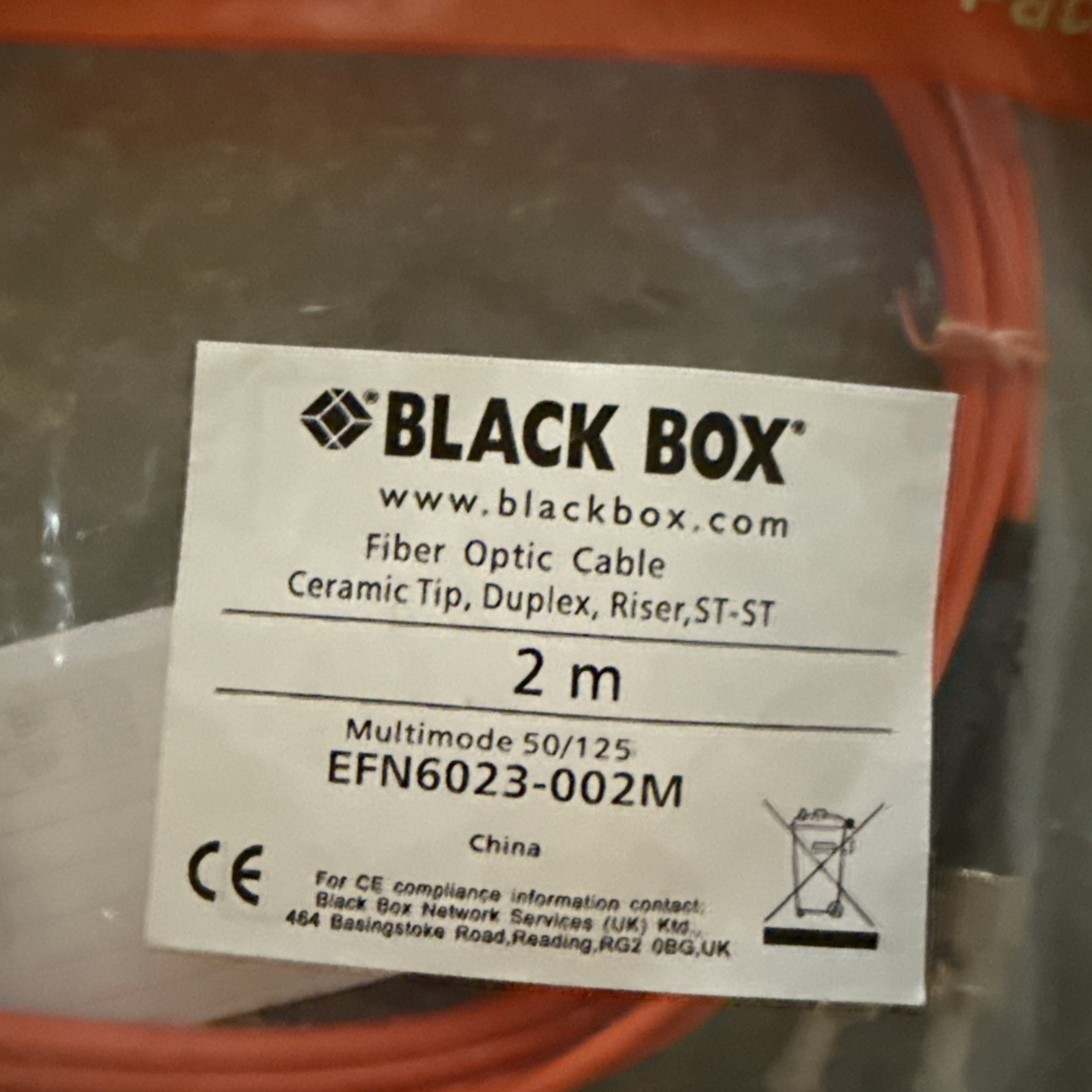 5 Lot Black Box Fiber Optic Cable Multimode 50/125 EFN6023-002M Ceramic Tip