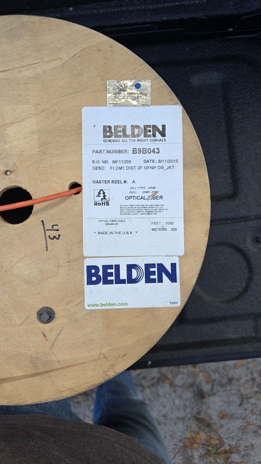 NEW 1000ft Roll of Belden B9B043 Fiber Cable, 2f Multimode OM1, 2-Fiber