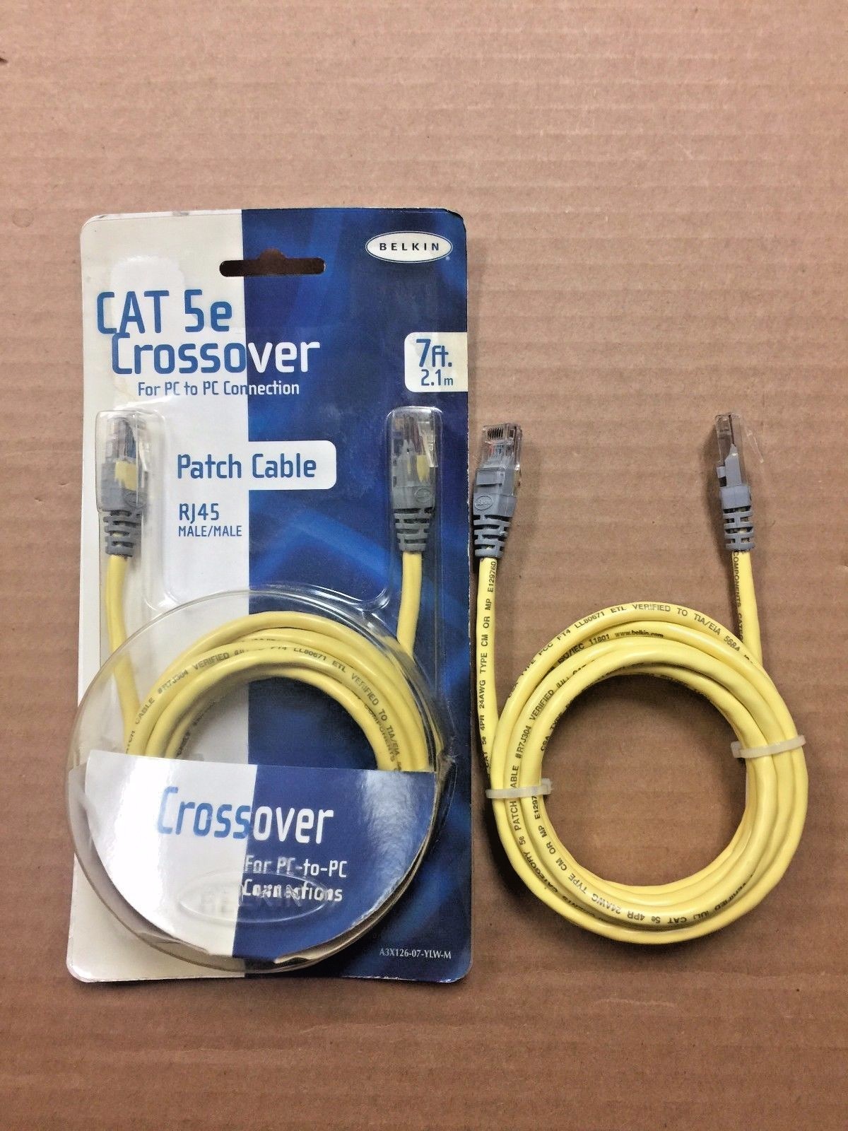 NEW BELKIN RJ45 CAT 5E MALE/MALE 7FT./2.1M CROSSOVER CABLE – R7J304/A3X12607YLWM