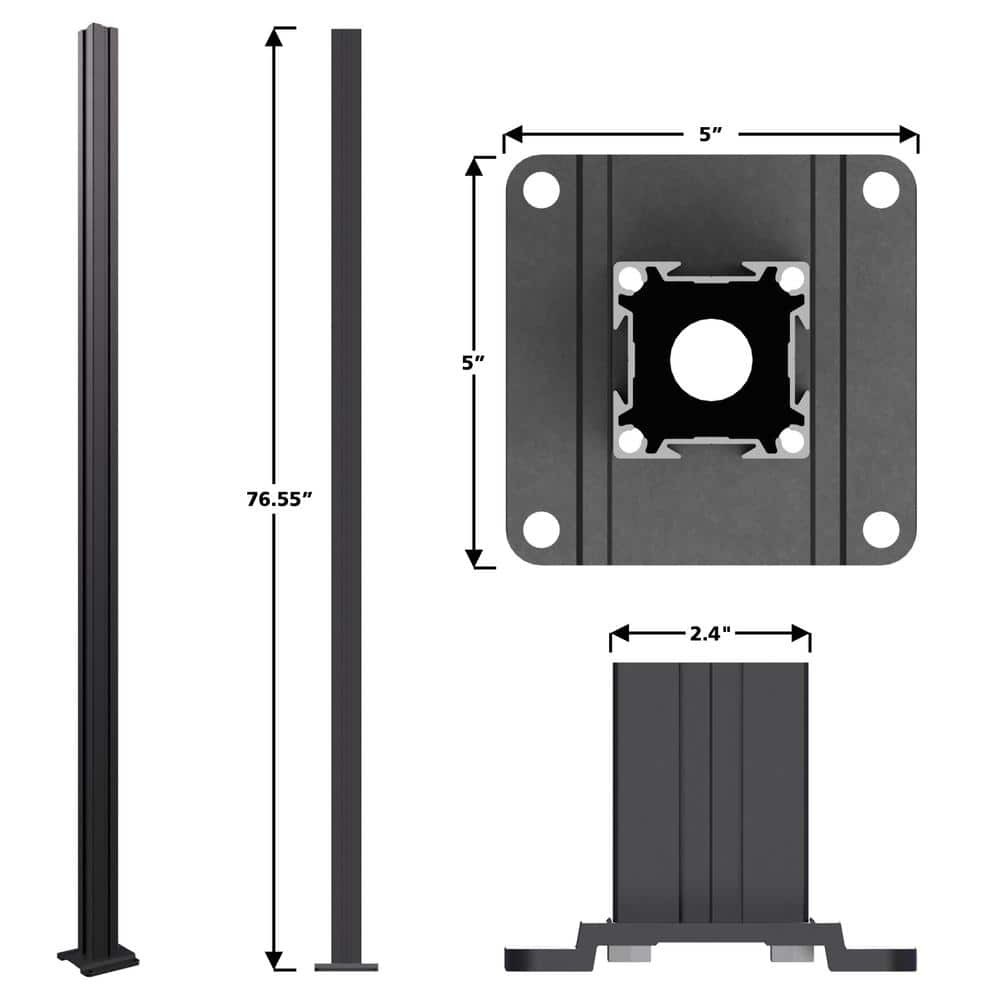 Modular Fence Post 76in Matte Black Aluminum for 6ft Privacy Fence System NEW