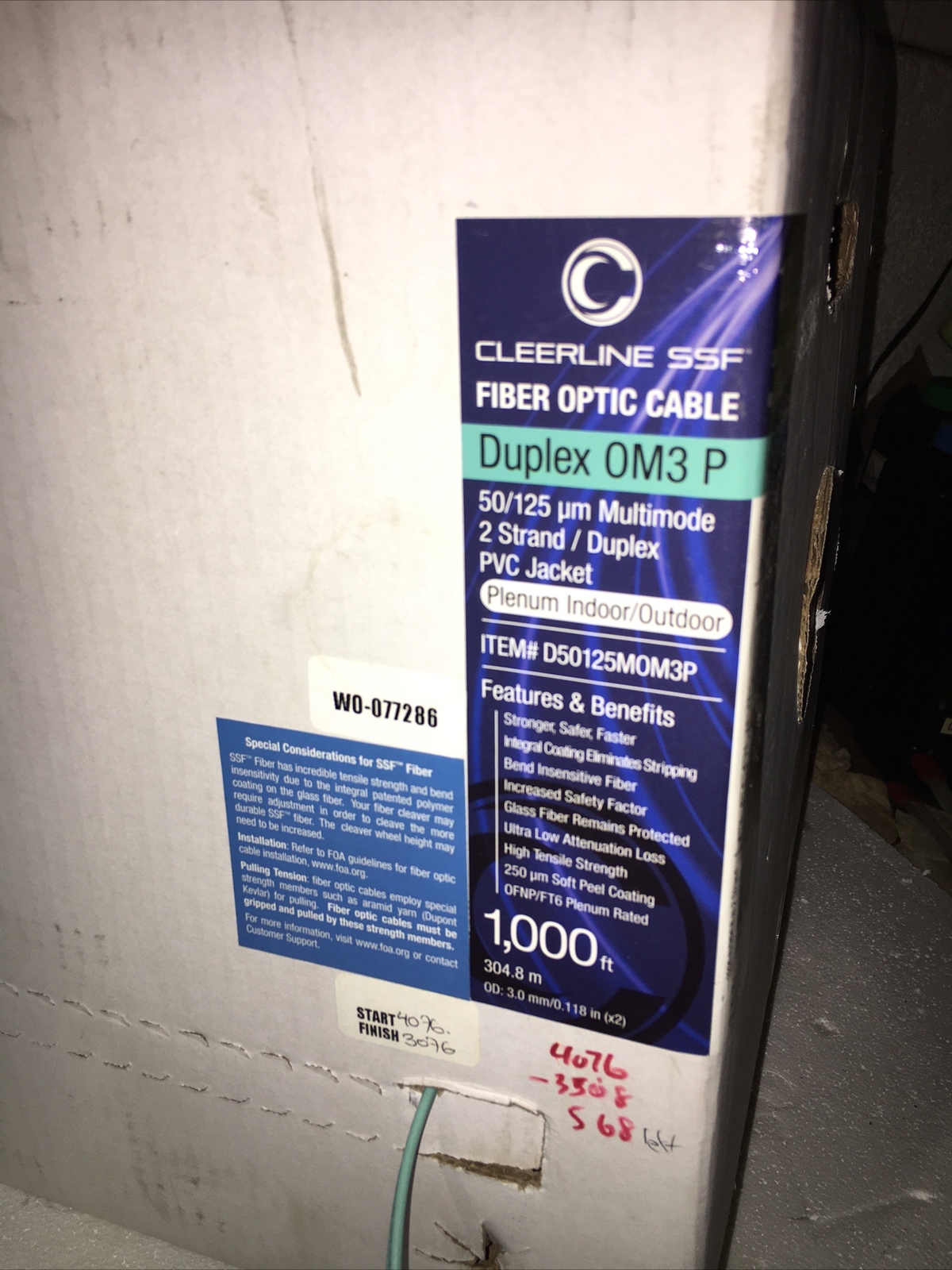 cleerline ssf fiber optic duplex om3 p 50/125 2 Item #D50125MOM3P 448 Ft