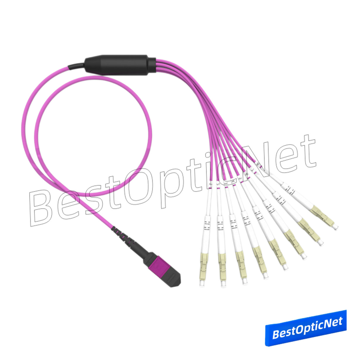 1-15m MPO to LC OM4 8 12F Breakout Fan Fiber Optic Patch Cord Cable 40G to 10G