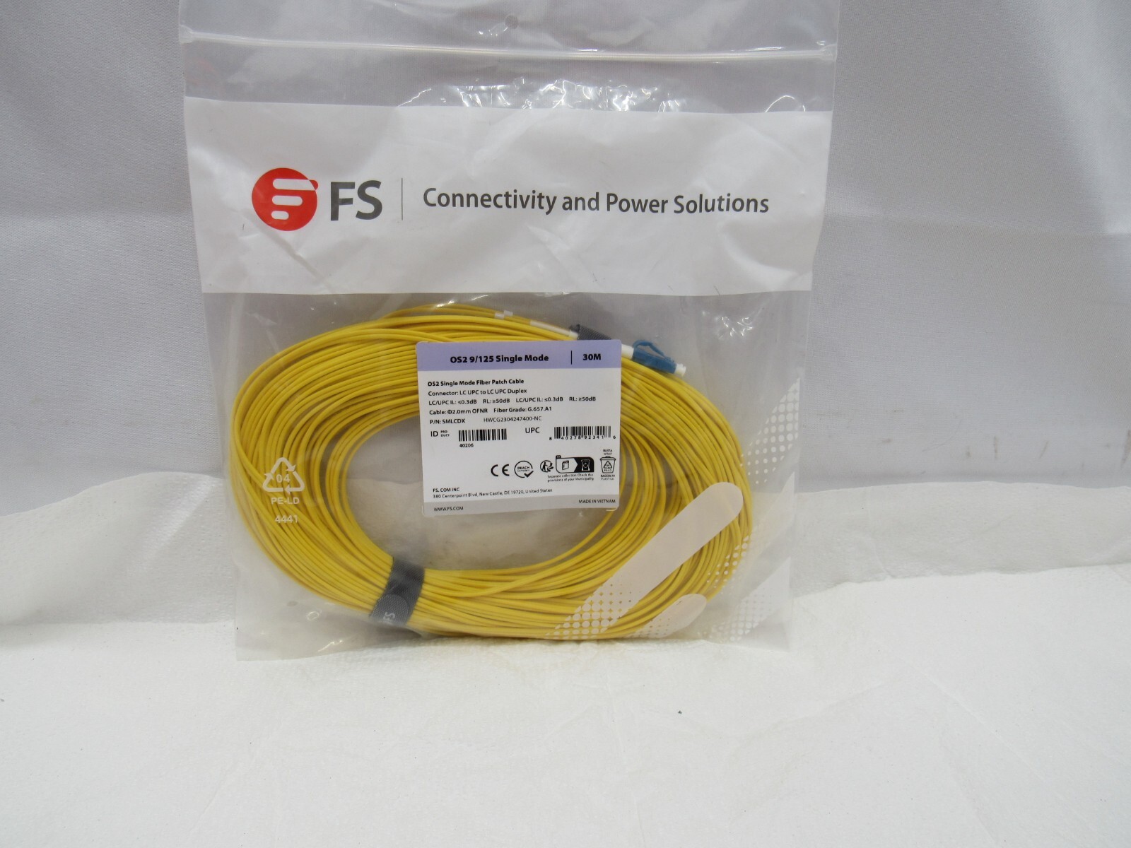 FS OS2 Singe Mode Fiber Patch Cable OS2/125 Single Mode 30M