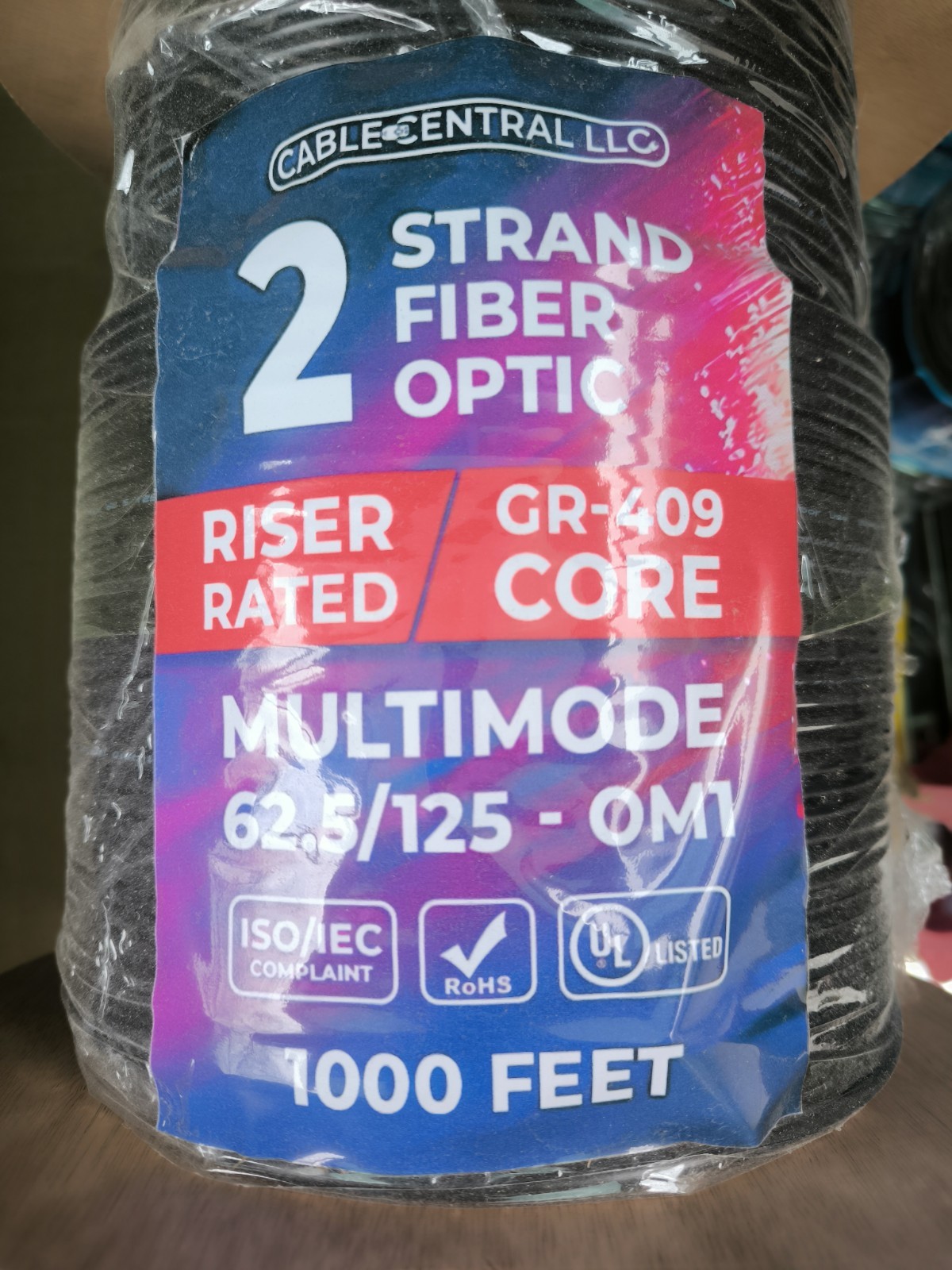 Cable Central LLC 2 Fiber Indoor 1000 feet Fiber Optic Cable, 62.5/125-OM1 Black