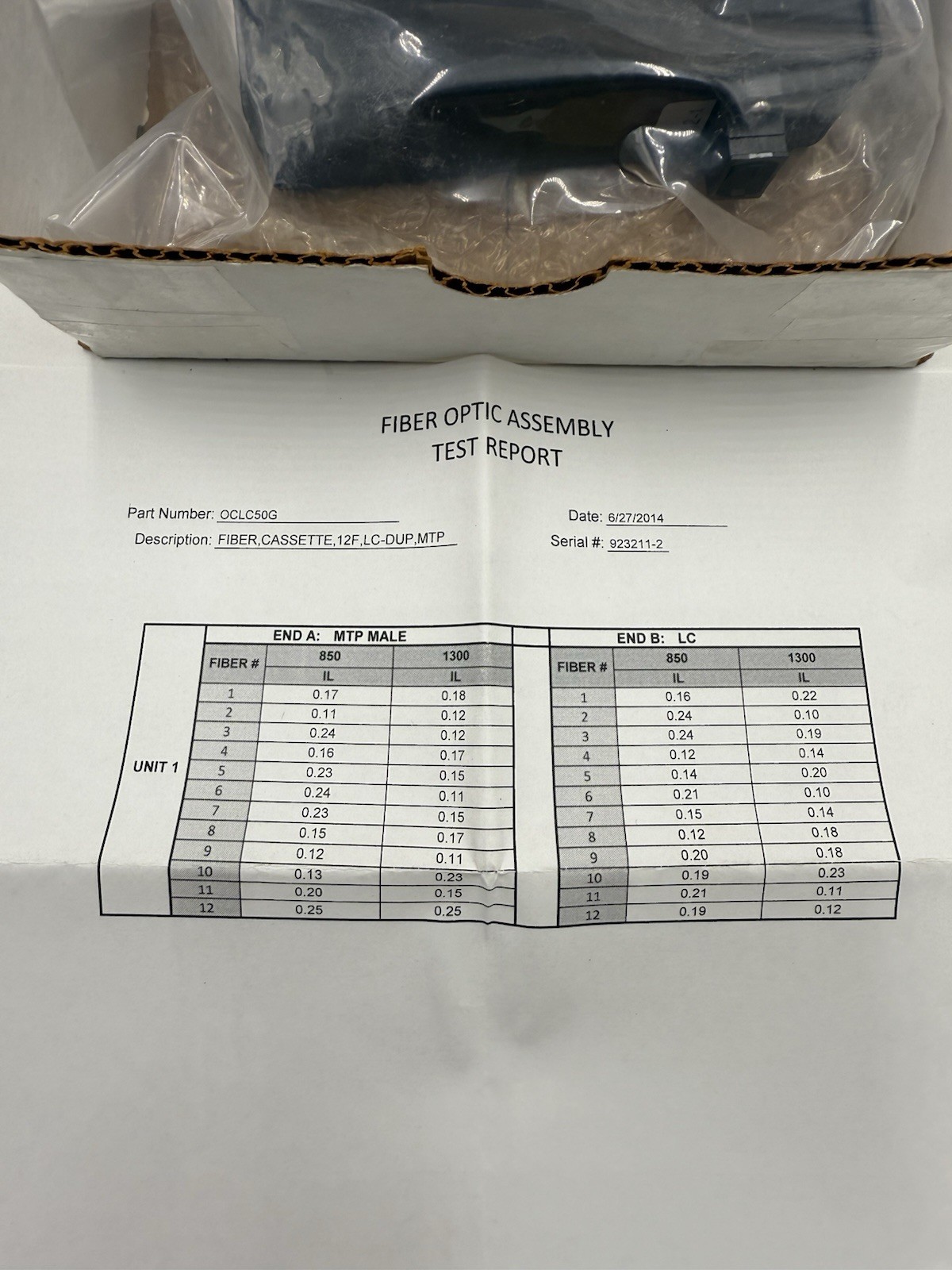 Hubbell OCLC50G4 Fiber Optical Cassette 12 Fiber LC-Duplex-MTP 50/125 OM4