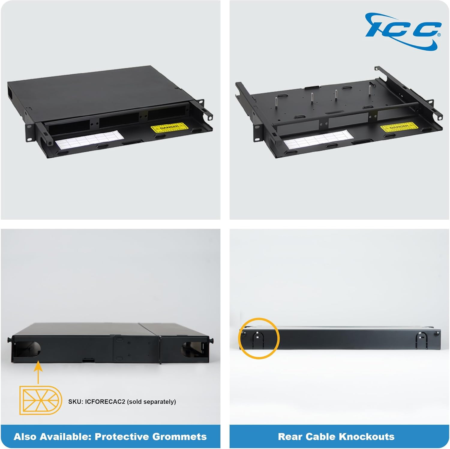 1U Fiber Optic Rack Mount Enclosure – 3 Slots for LGX Compatible Adapter Panels