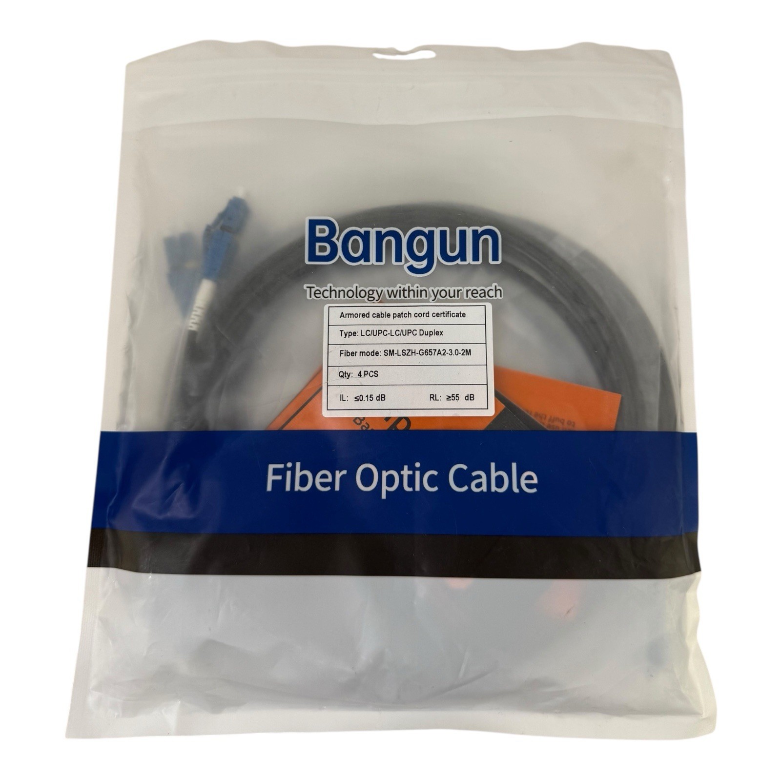 4 Pcs 6.5 ft Fiber Optic Cable Type: LC/UPC-LC/UPC DUPLEX SM- LSZH-G657A2-3.0