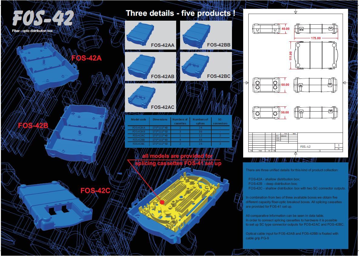 FOS-42 cassette variations Indoor fiber optic distribution box FTTH splice tray