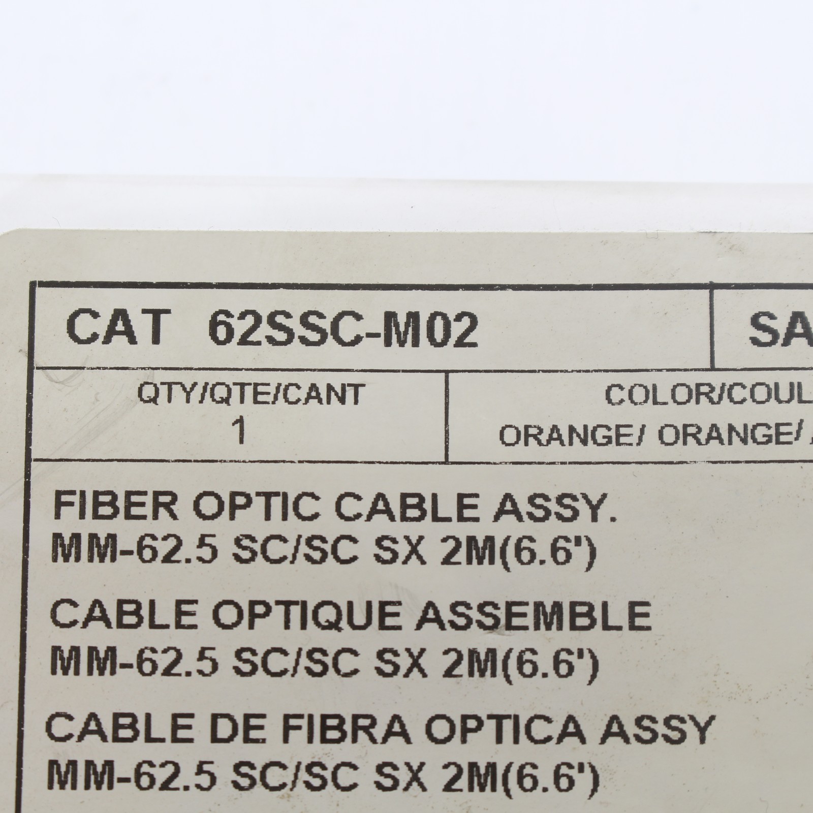 Leviton Orange 62SSC-M02 Fiber Optic Cable Assy