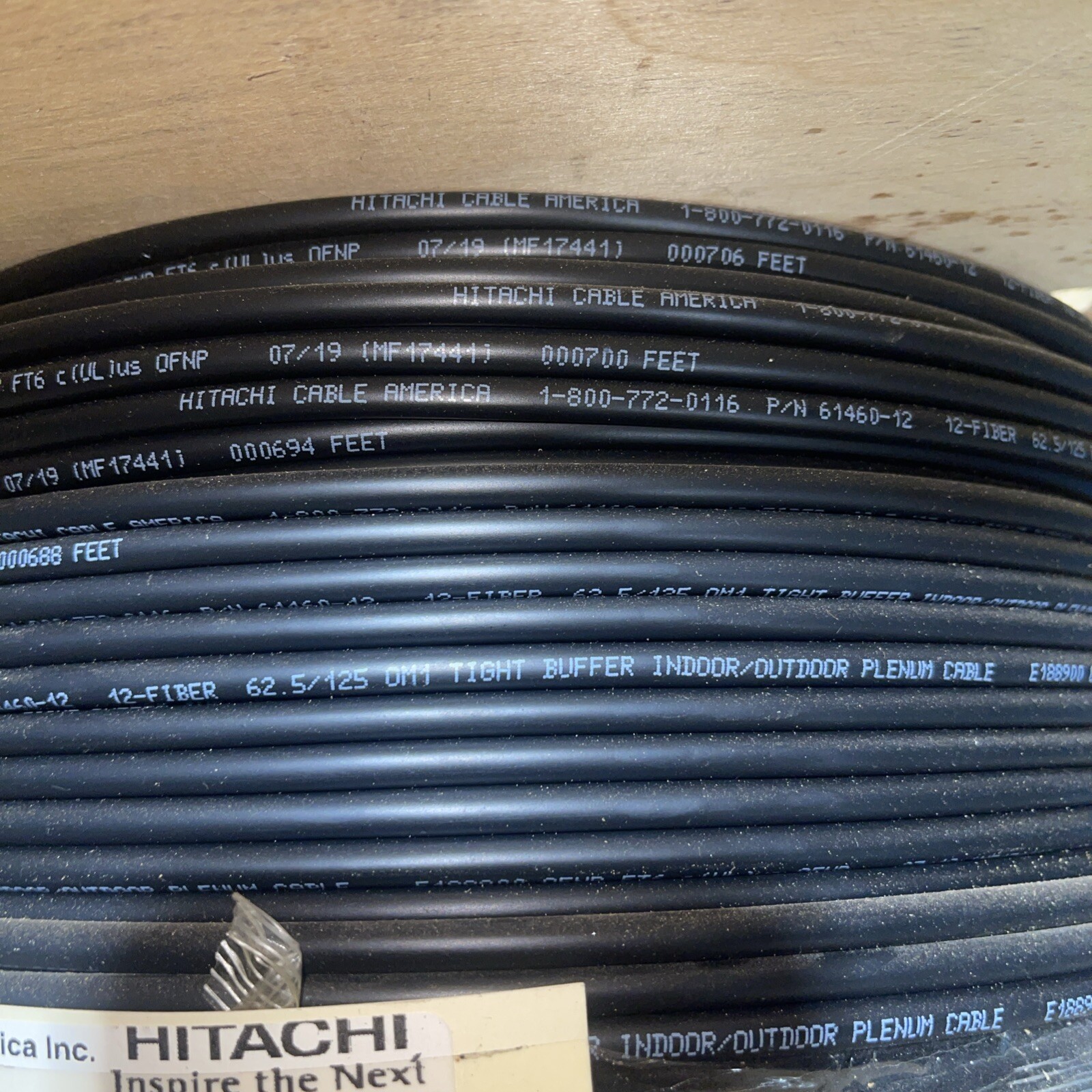 Hitachi 12 Strand Multimode Fiber Optic Cable, 61460-12, Per Ft