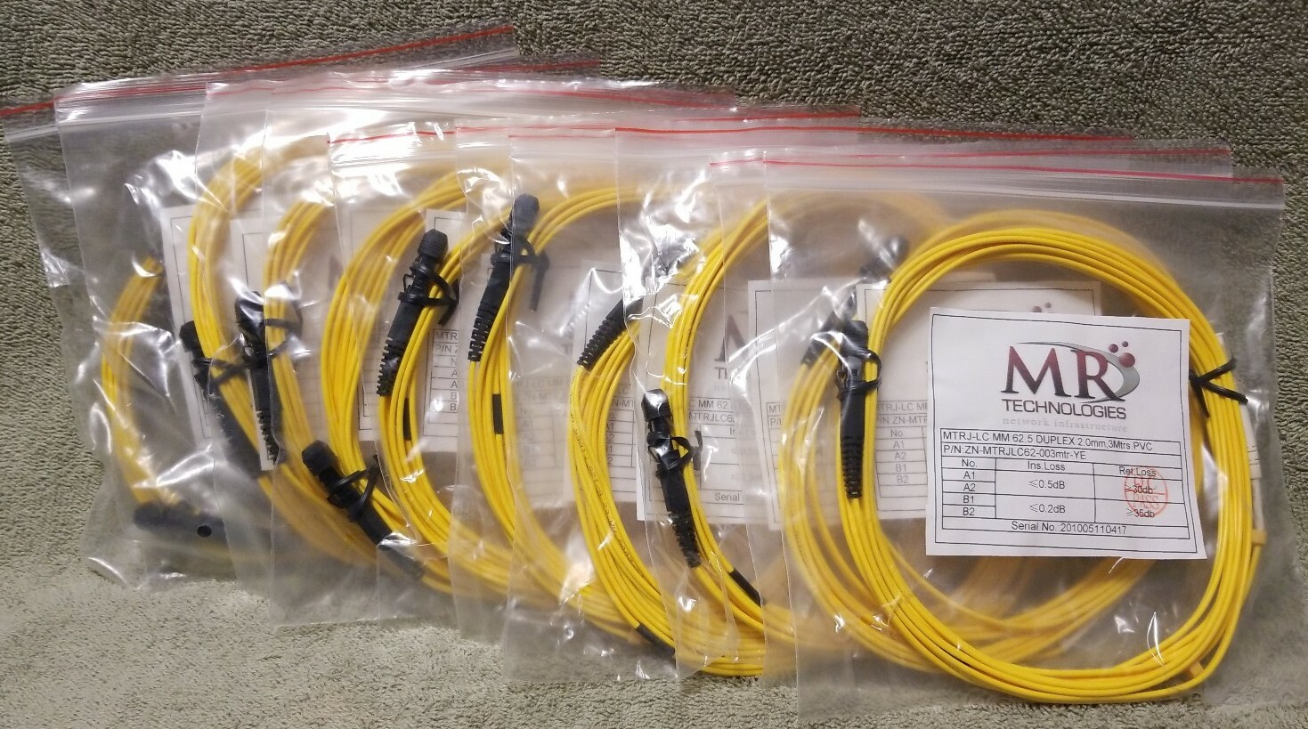 Fiber Optic MTRJ-LC MM 62.5 DUPLEX 2.0mm, 3Mtrs.PVC P/N: ZN-MTRJLC62-003mtr-YE