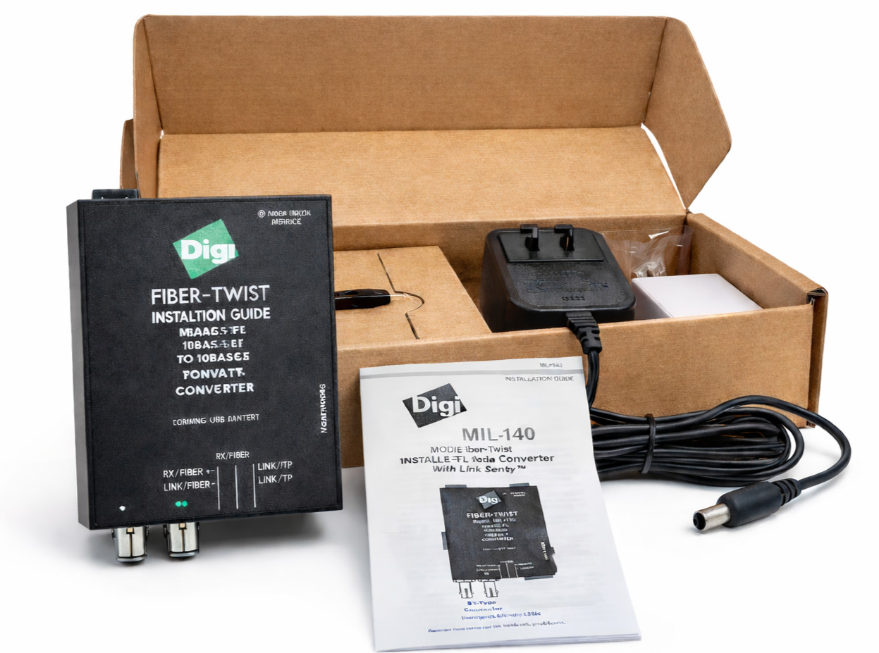 Digi Fiber-Twist MIL-140 Media Converter 10BASE-FL to 10BASE-T Multi-Mode