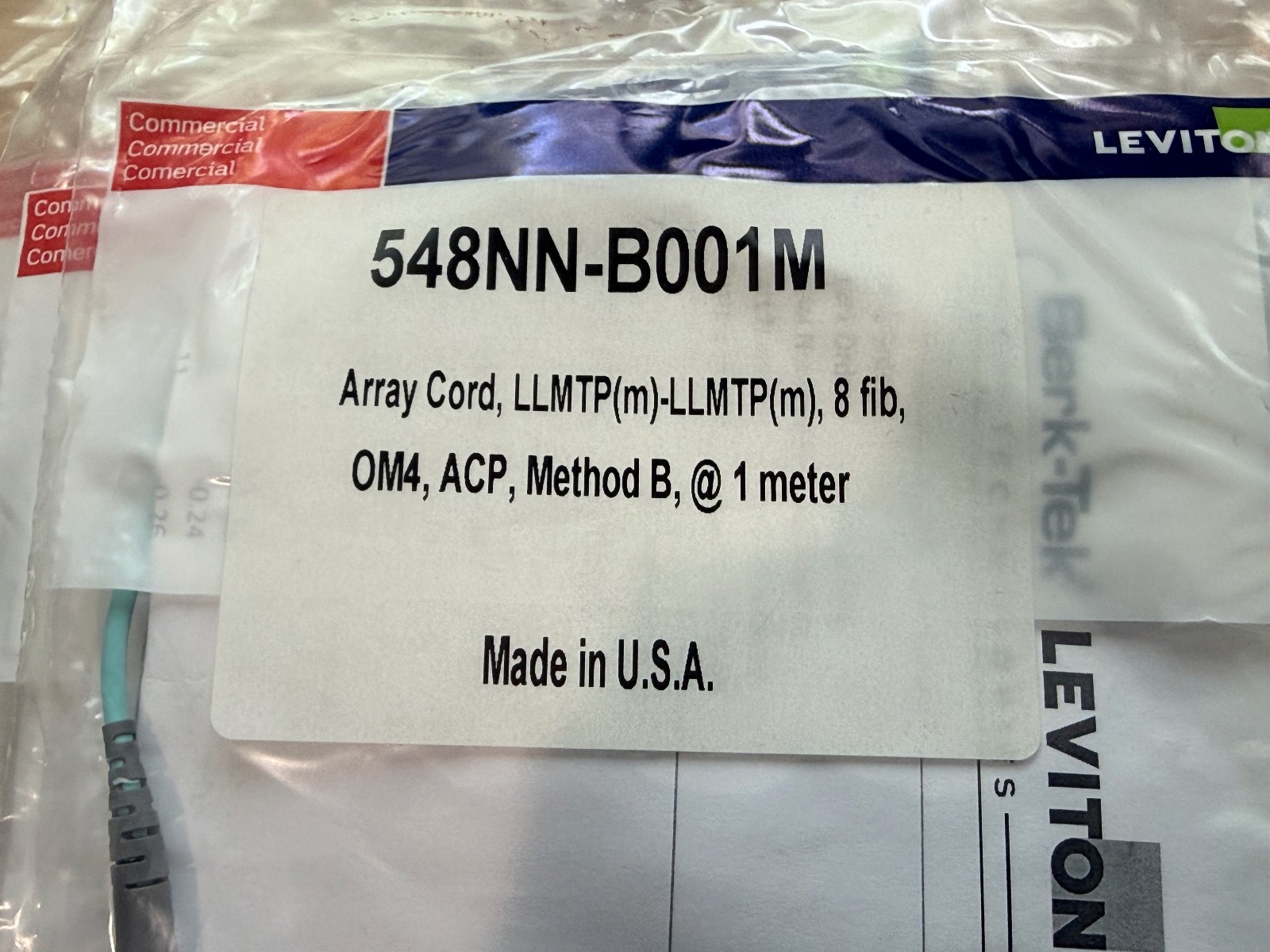 Leviton 548NN-B001M 1M 8 fiber MTP to MTP polarity B – w/ test report